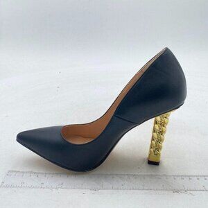 FSJ Women Gold Metal Chain Chunky High Heel Pointed Toe Slip On Fashion Party Pr